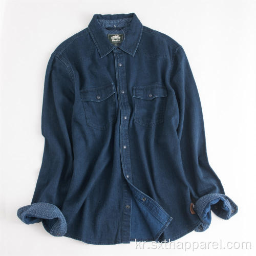 남성용 긴팔 IndigoThick Warmly Regular Cotton Shirt